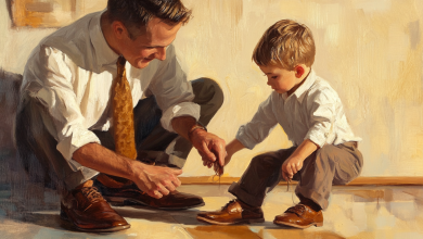 Le scarpe di papà — e il ragazzo che cerca di infilarcele