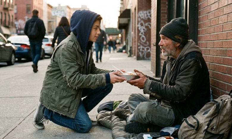l proprietario di un ristorante ha rimproverato il figlio dodicenne per aver dato da mangiare a un senzatetto. Il ragazzo gli ha insegnato una lezione per tutta la vita.